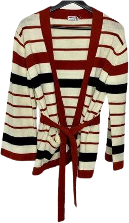 Vintage 70s Knit Stripe Tie Cardigan Large by Nan Dorsey