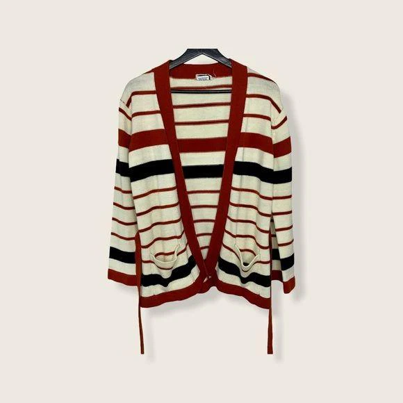 Vintage 70s Knit Stripe Tie Cardigan Large by Nan Dorsey - Image 2