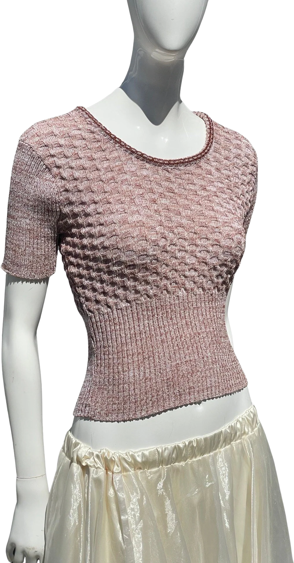 Vintage 70s Knitted Bodycon Cable Knit Blouse Top T-Shirt Super Sexy Size Small Stretchy Cropped