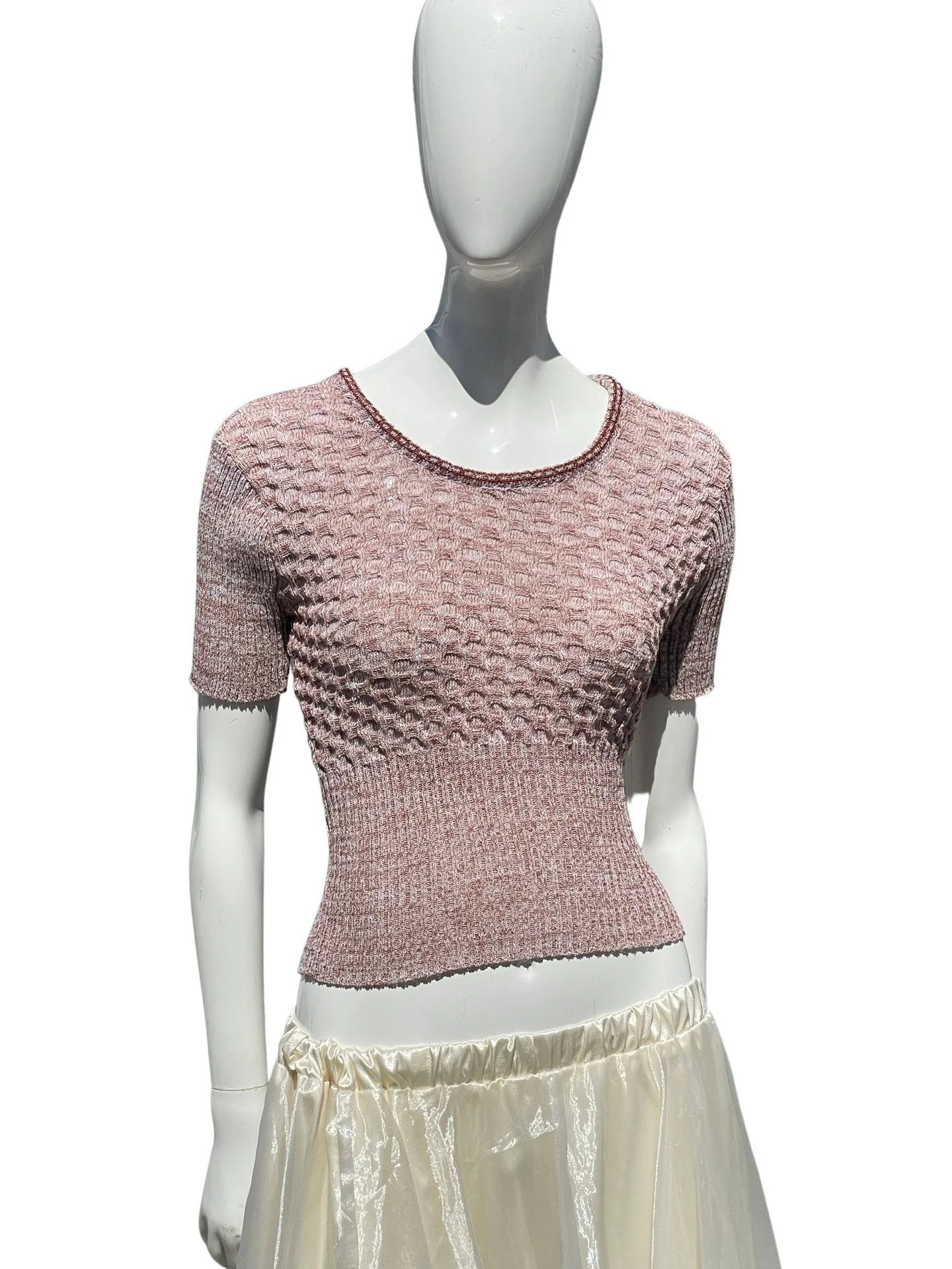 Vintage 70s Knitted Bodycon Cable Knit Blouse Top T-Shirt Super Sexy Size Small Stretchy Cropped - Image 3