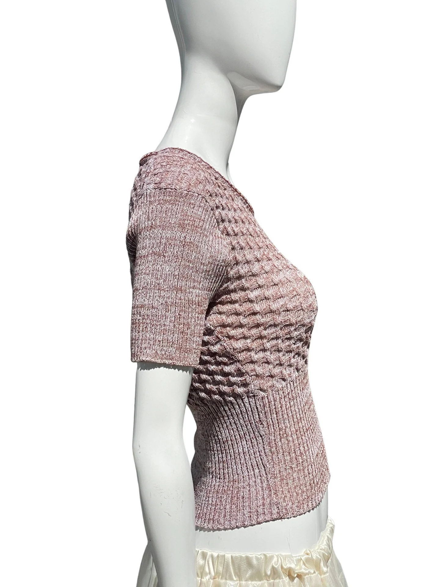 Vintage 70s Knitted Bodycon Cable Knit Blouse Top T-Shirt Super Sexy Size Small Stretchy Cropped - Image 4
