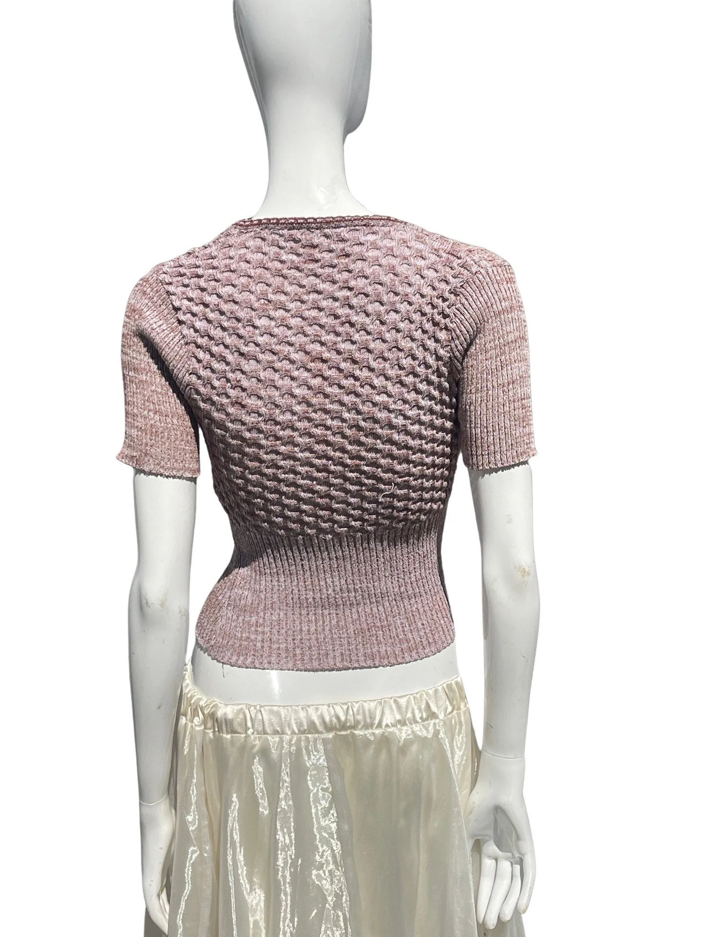 Vintage 70s Knitted Bodycon Cable Knit Blouse Top T-Shirt Super Sexy Size Small Stretchy Cropped - Image 5