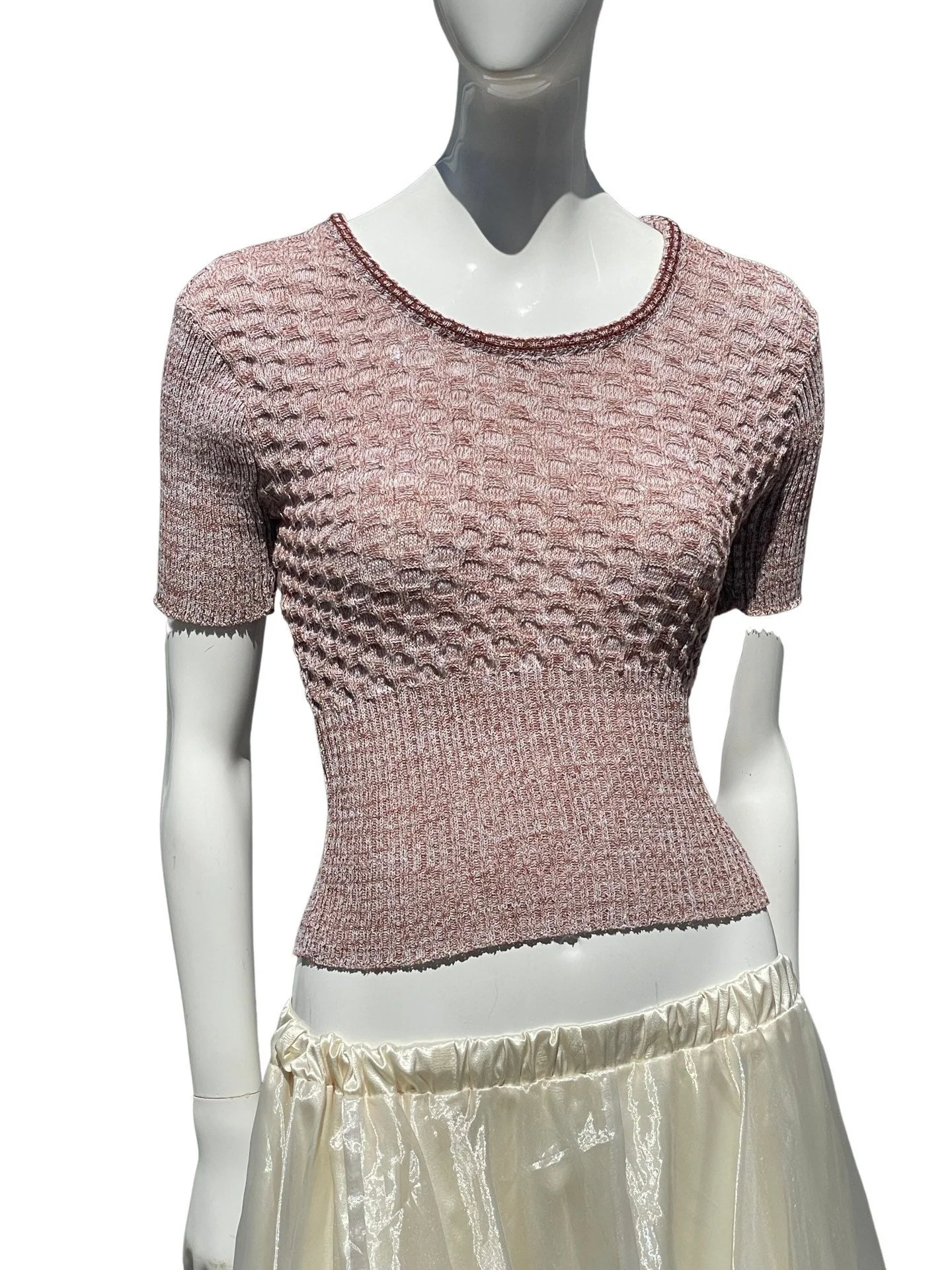 Vintage 70s Knitted Bodycon Cable Knit Blouse Top T-Shirt Super Sexy Size Small Stretchy Cropped - Image 7