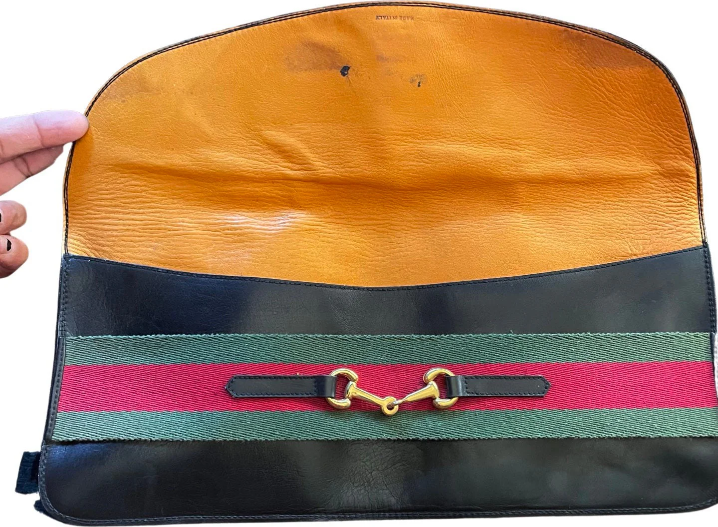 Vintage 70s Large Leather Clutch Italian Made Horsebit Hardware Chic Evening Bag Handbag - Image 4