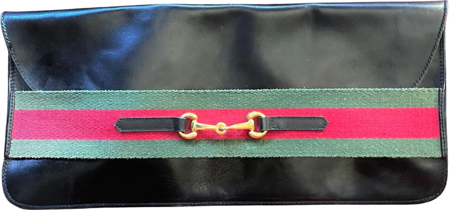 Vintage 70s Large Leather Clutch Italian Made Horsebit Hardware Chic Evening Bag Handbag - Image 5
