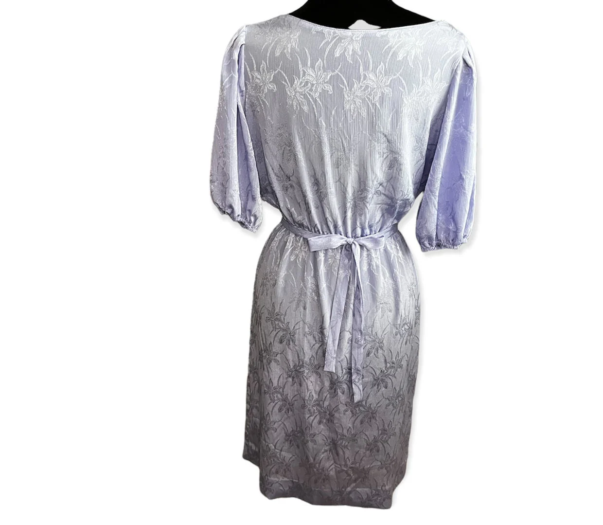 Vintage 70s Lavender Purple Embossed Floral Midi Dress Quarter Length Sleeves Medium/large - Image 2