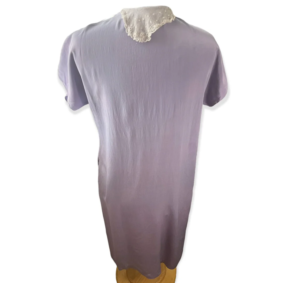 Vintage 70s Lavender Purple Silk Lace Cottage Pocket Dress Small/med by Outlander - Image 2