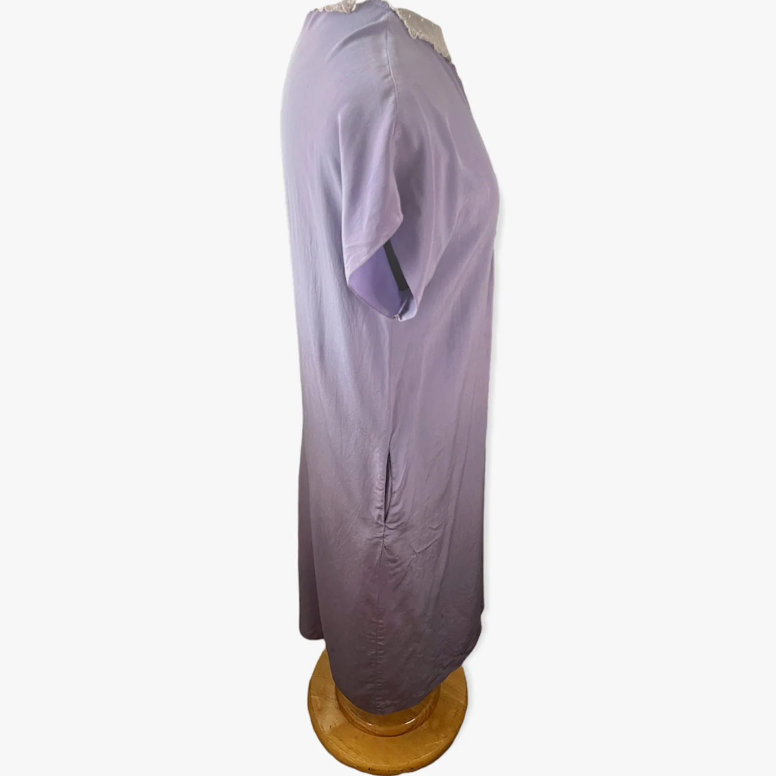 Vintage 70s Lavender Purple Silk Lace Cottage Pocket Dress Small/med by Outlander - Image 4