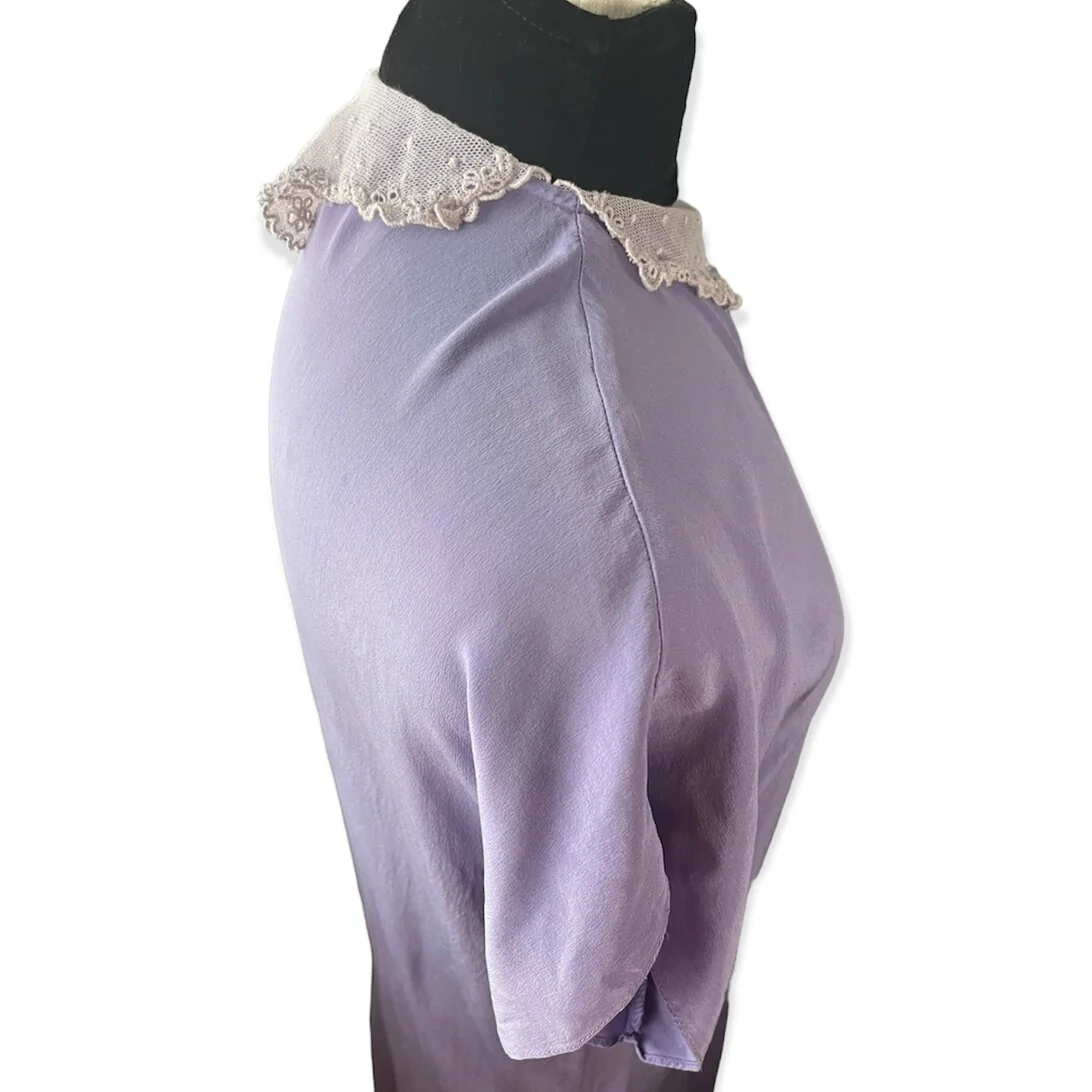 Vintage 70s Lavender Purple Silk Lace Cottage Pocket Dress Small/med by Outlander - Image 5
