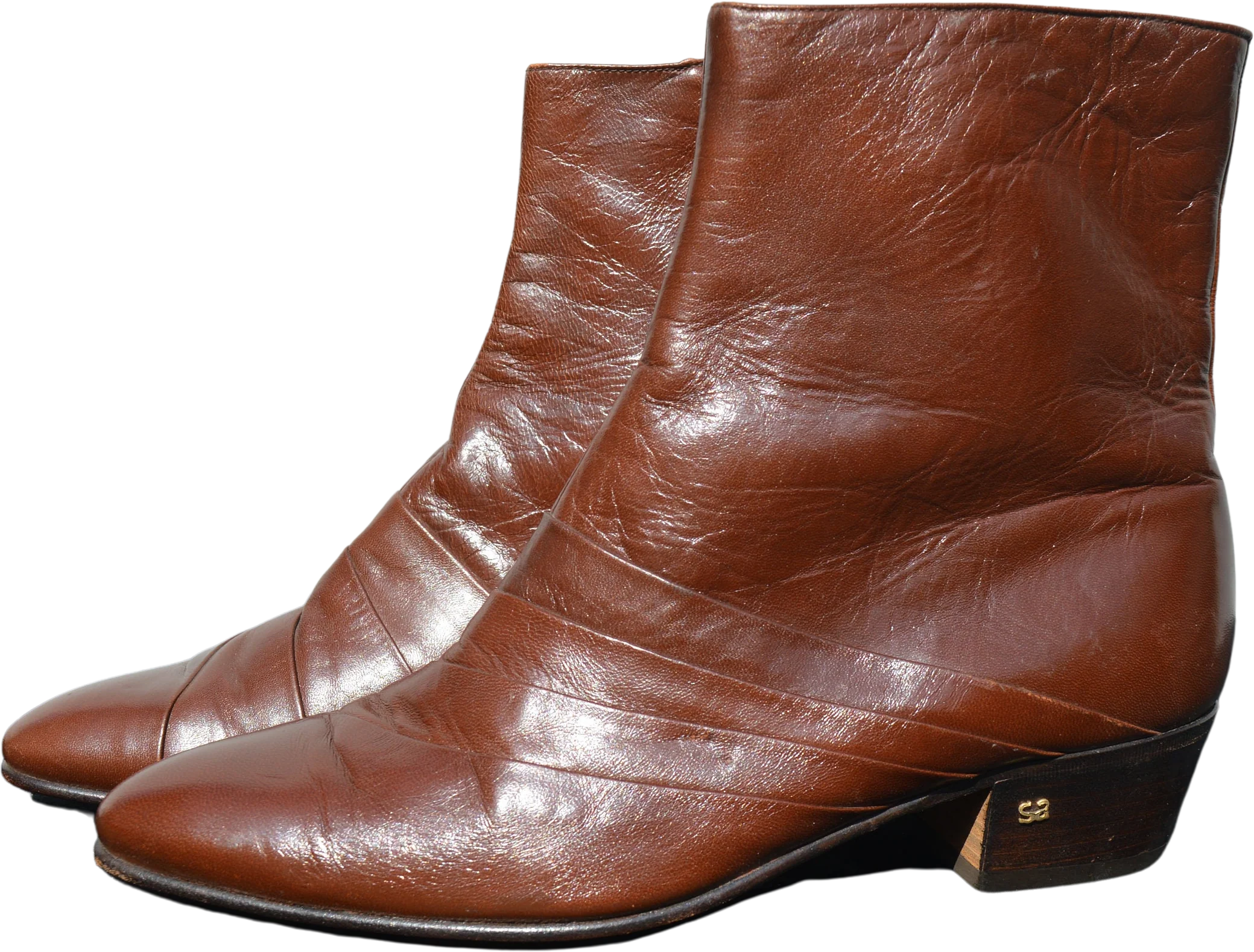 Vintage 70s Leather Men's Boots Ankle Boots Botties Small Cuban Heel Pleated Pointy Tip 9 1/2 by Stacy Adams