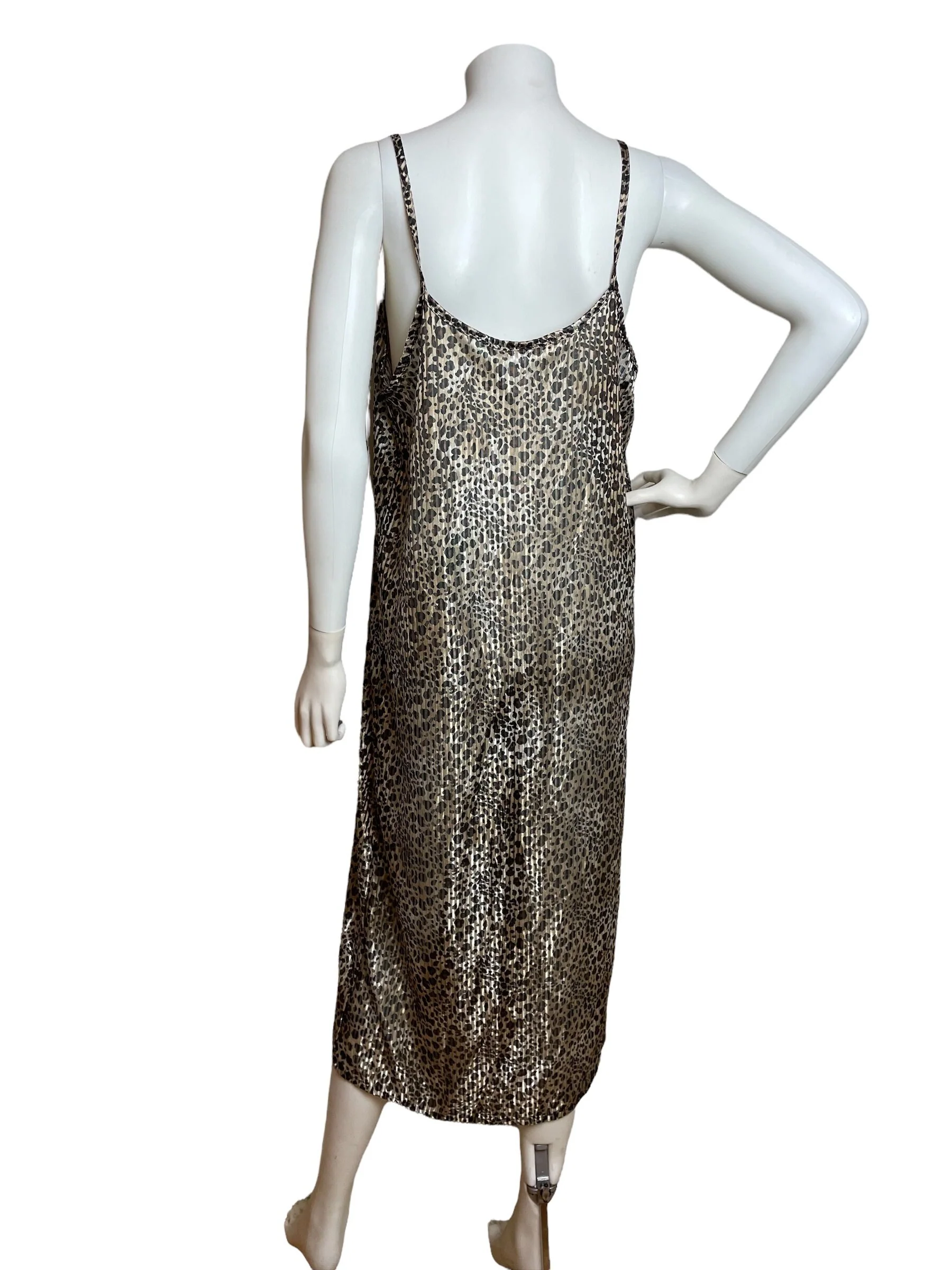 Vintage 70s Leopard Print Slip Dress Black Lace Size M - Image 2