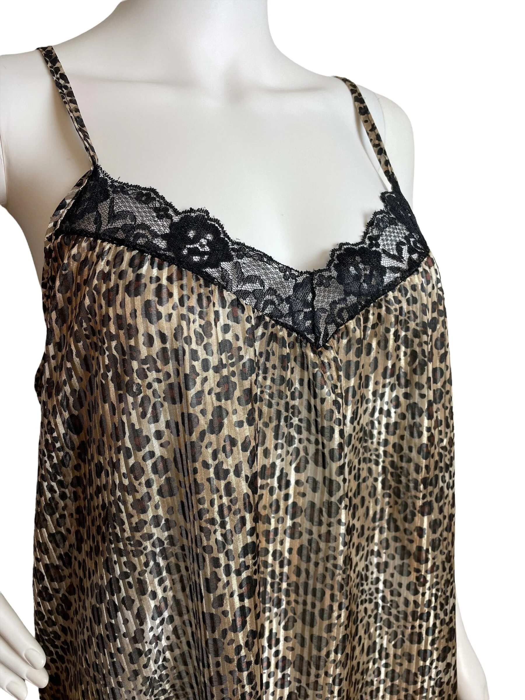 Vintage 70s Leopard Print Slip Dress Black Lace Size M - Image 4