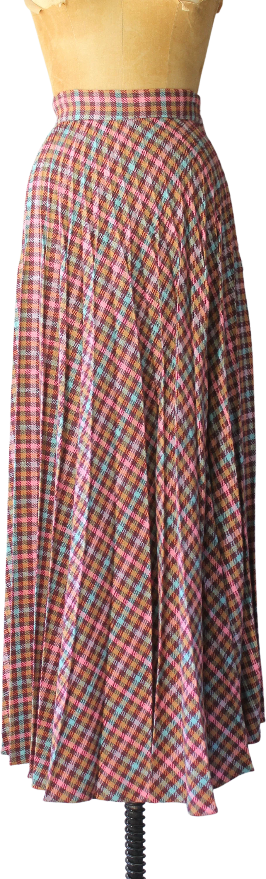Vintage 70s Long Full Pleated Plaid Acrylic Knit Maxi Skirt