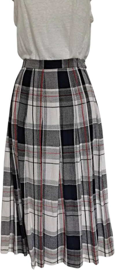 70s Madras Plaid Rayon Koret Pleated High Midi Skirt By Koret - Image 3