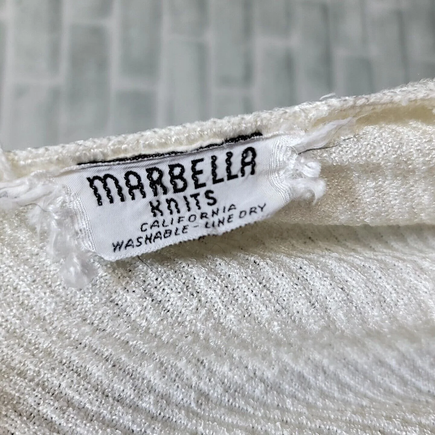 70s Off White Ribbed Flutter V-neck Knit Top By Marbella Knits California - Image 7