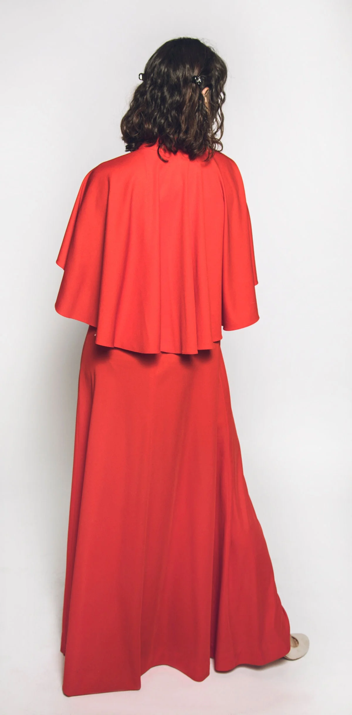 Vintage 70s Maxi Cherry Red Floor Length Goddess Gown with Matching Cape Shawl - Image 2