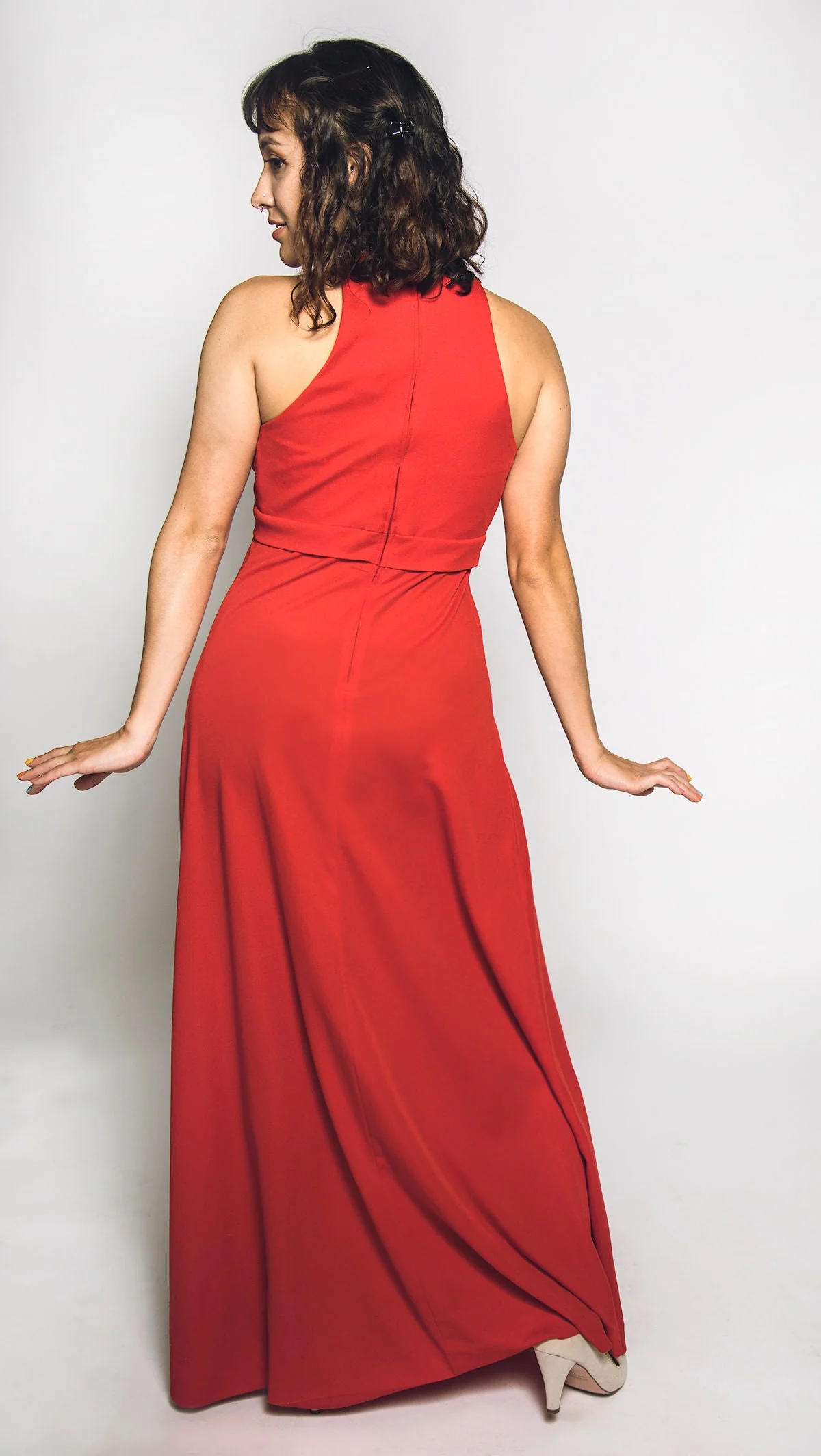 Vintage 70s Maxi Cherry Red Floor Length Goddess Gown with Matching Cape Shawl - Image 6