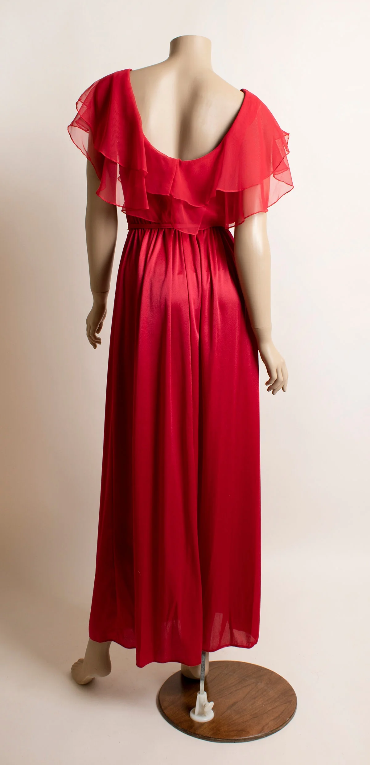 Vintage 70s Maxi Dress Deep Ruby Red Layered Ruffle Flutter Top Goddess Disco Floor Length Gown Cherry Red Small by ILGWU - Image 2