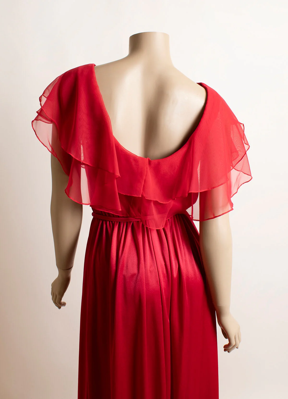 Vintage 70s Maxi Dress Deep Ruby Red Layered Ruffle Flutter Top Goddess Disco Floor Length Gown Cherry Red Small by ILGWU - Image 5