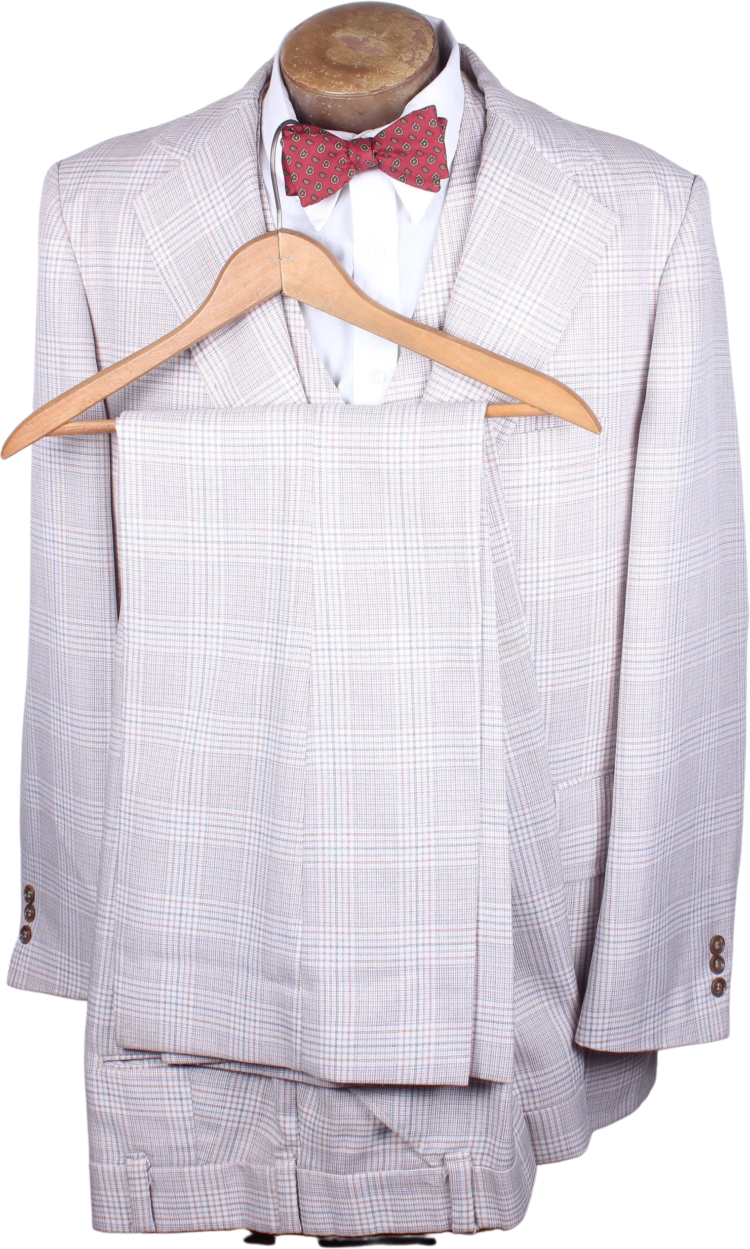 Vintage 70s Men's Brown Plaid Polyester Three Piece Suit