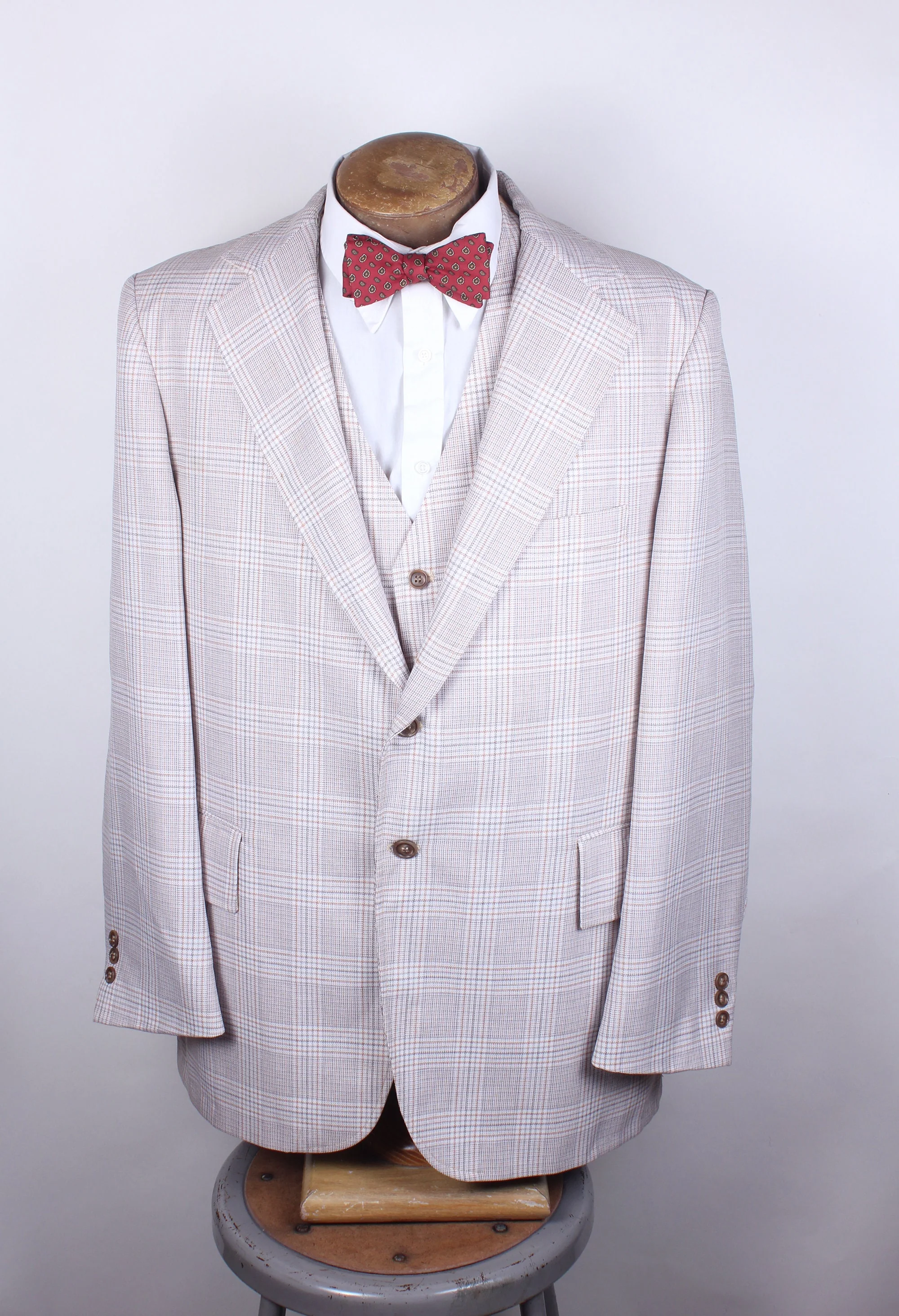 Vintage 70s Men's Brown Plaid Polyester Three Piece Suit - Image 4