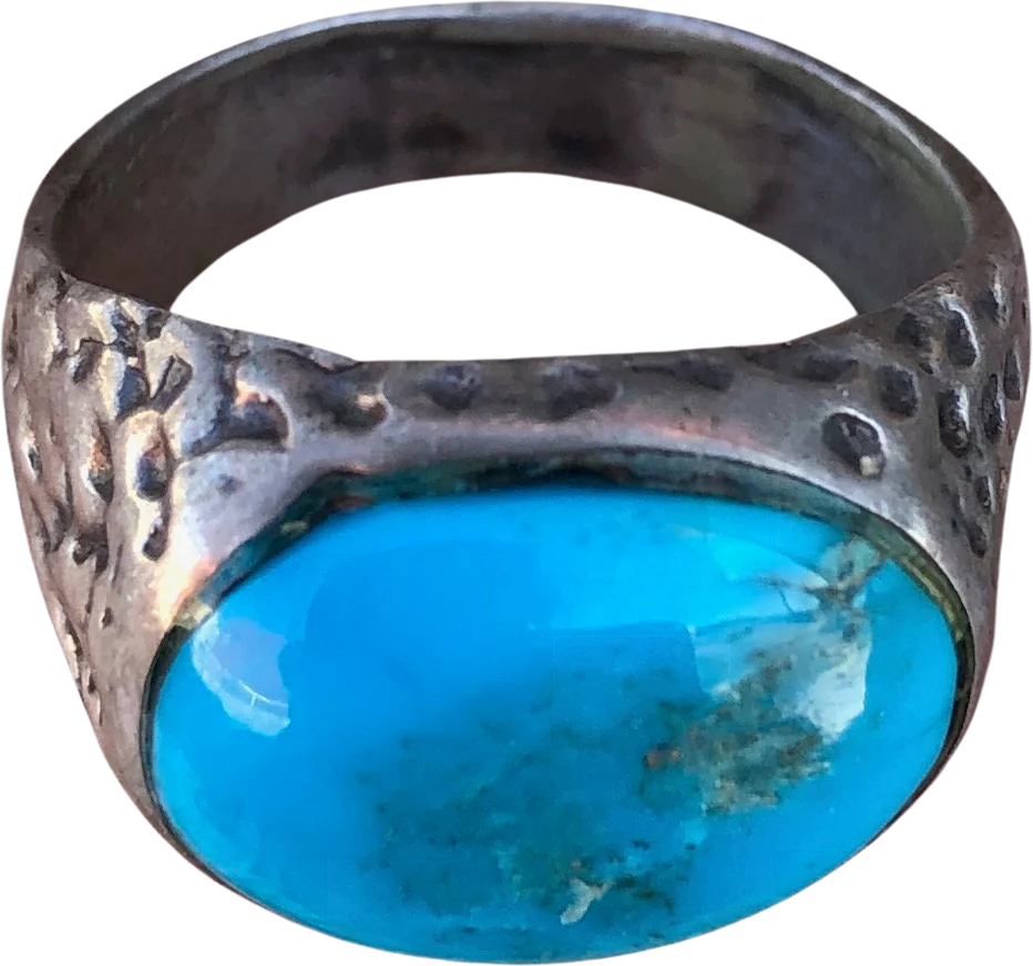 70s Vintage Mens Brutalist Turquoise Silver Ring Sz 9. 75 By Artisan - Image 2