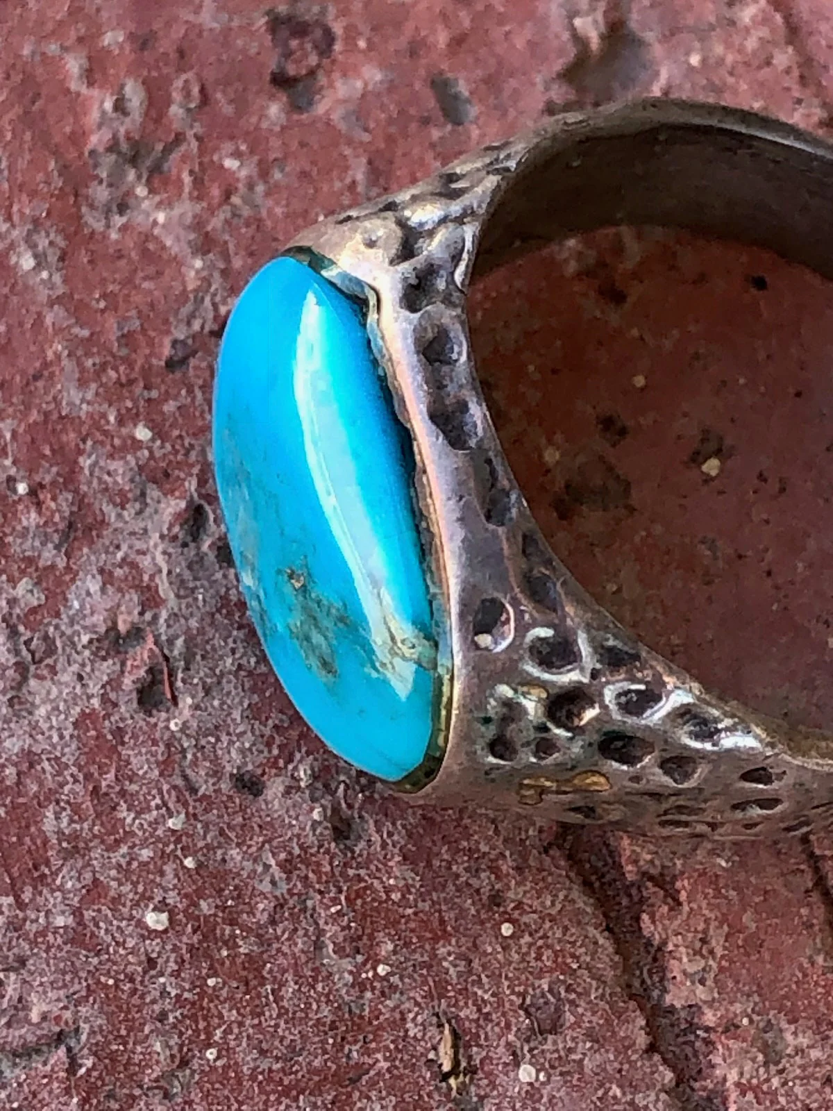 70s Vintage Mens Brutalist Turquoise Silver Ring Sz 9. 75 By Artisan - Image 4