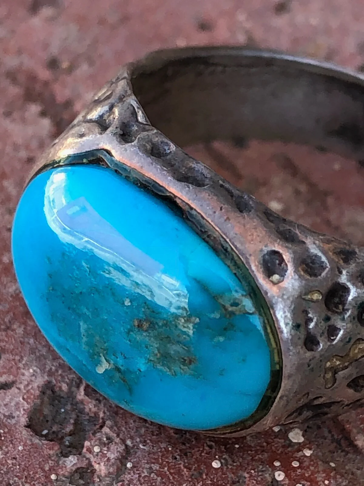 70s Vintage Mens Brutalist Turquoise Silver Ring Sz 9. 75 By Artisan - Image 5