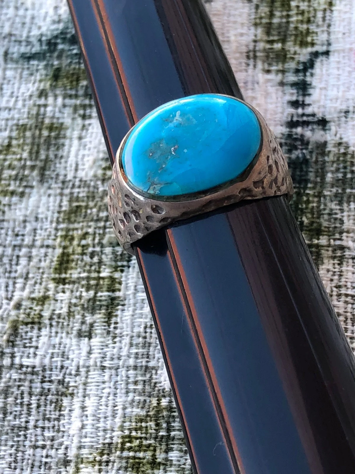 70s Vintage Mens Brutalist Turquoise Silver Ring Sz 9. 75 By Artisan - Image 6
