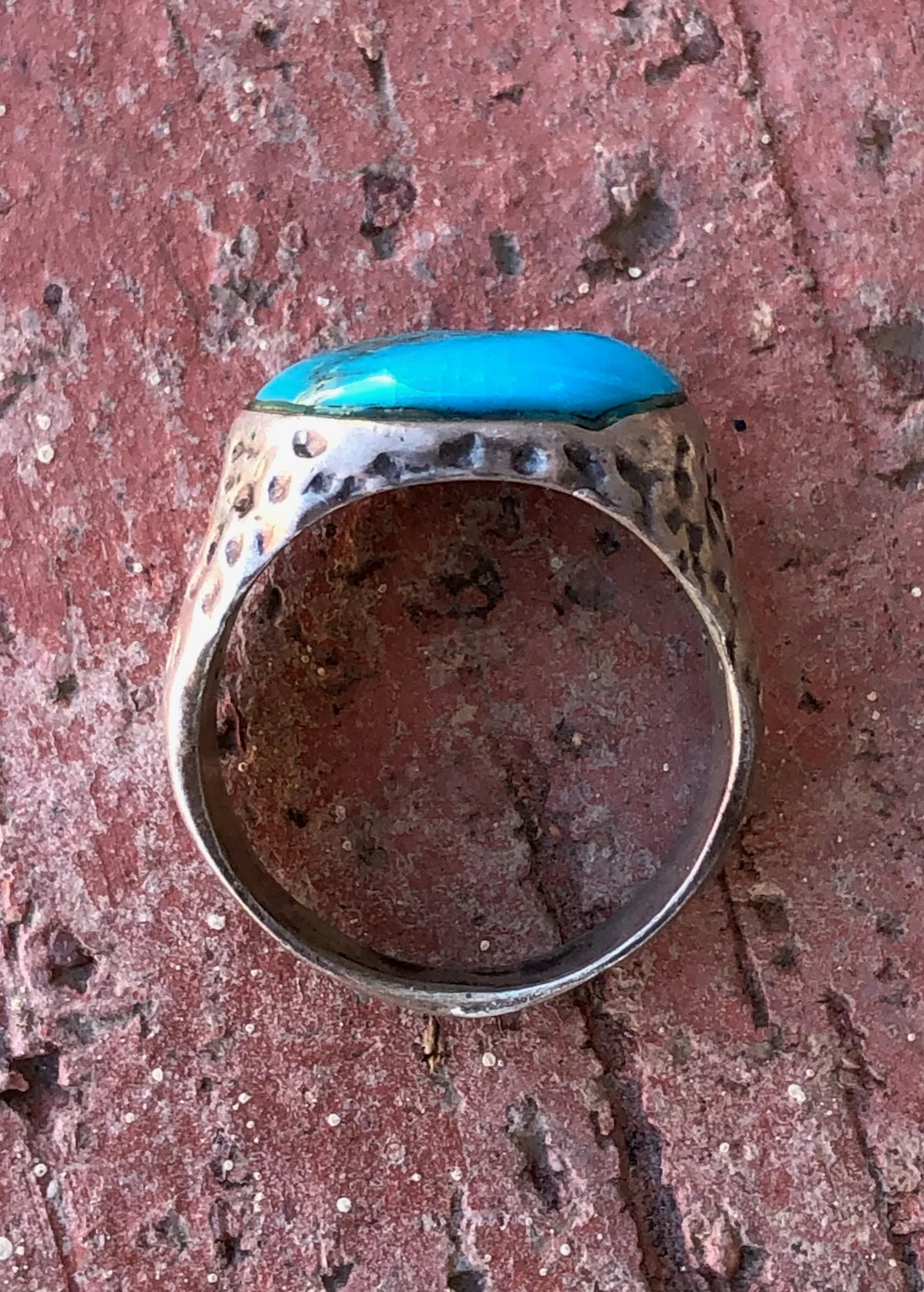 70s Vintage Mens Brutalist Turquoise Silver Ring Sz 9. 75 By Artisan - Image 7
