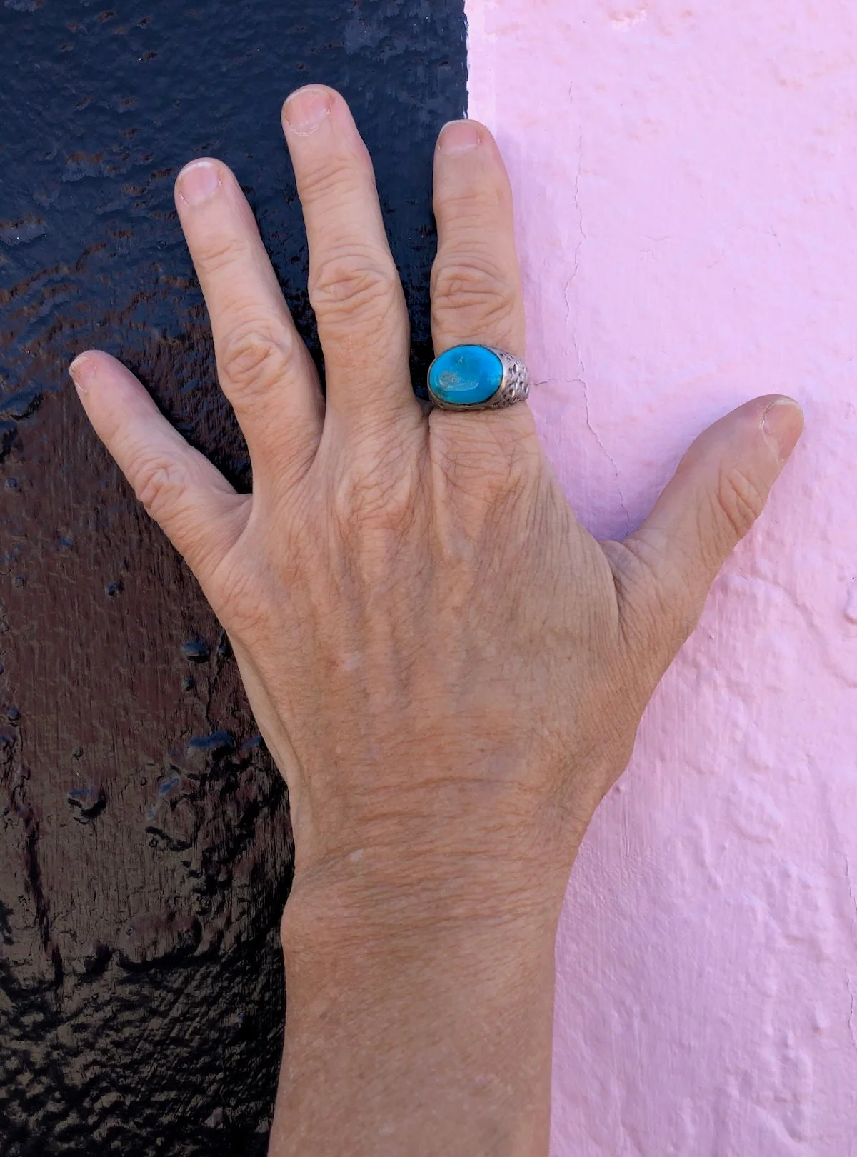 70s Vintage Mens Brutalist Turquoise Silver Ring Sz 9. 75 By Artisan - Image 8
