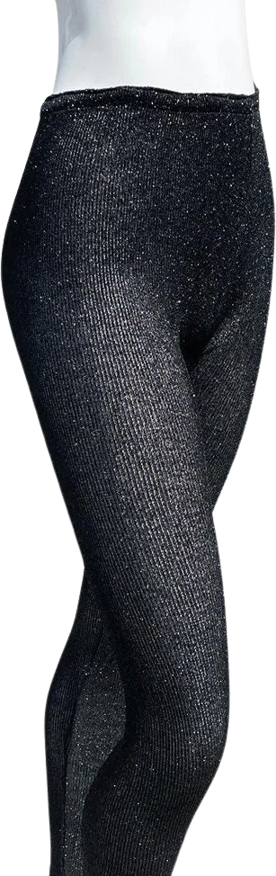 Vintage 70s Metallic Disco Black Metallic Shiny Leggings Authentic Like New Size M Party by Biba
