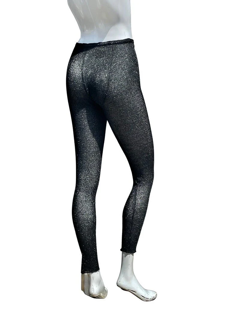 Vintage 70s Metallic Disco Black Metallic Shiny Leggings Authentic Like New Size M Party by Biba - Image 3