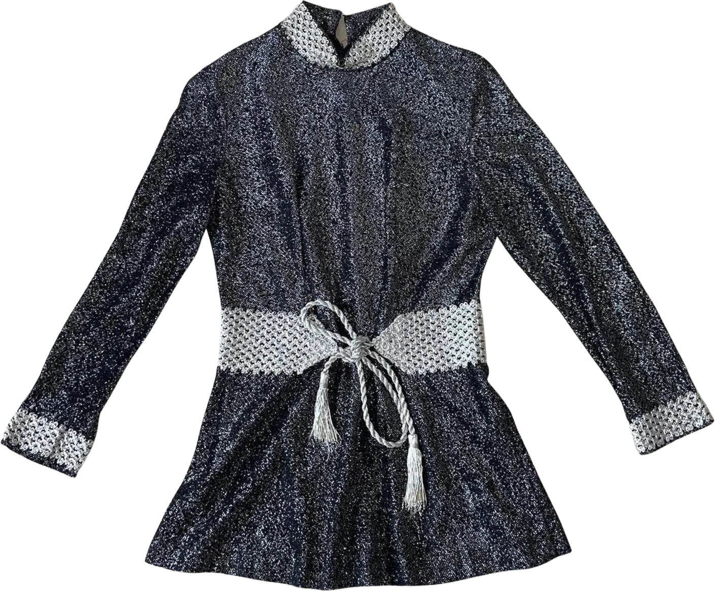 Vintage 70s Metallic Rayon Silver Disco Style Mini Tunic Top