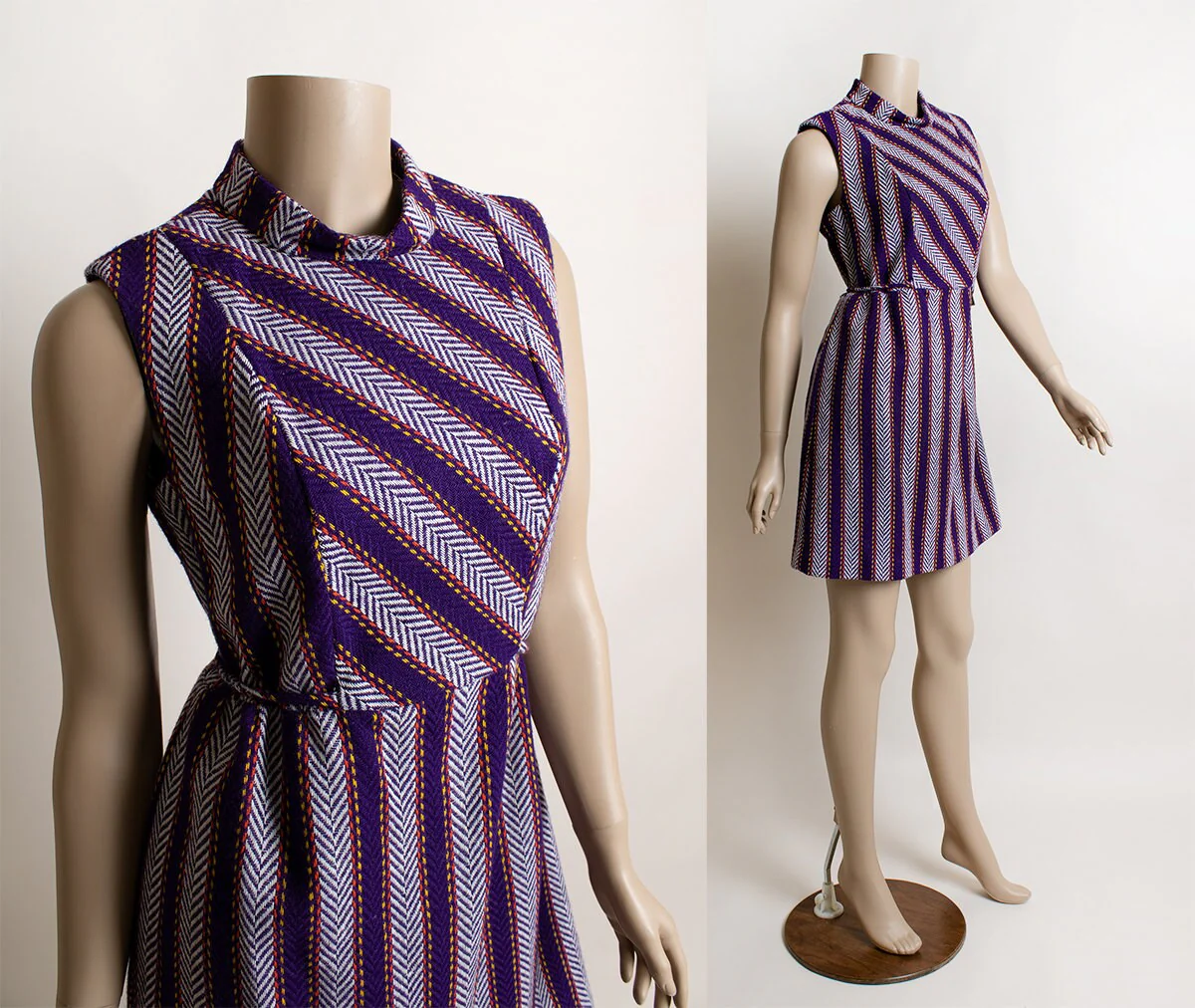70s Deadstock Sleeveless Autumn Striped Knit Mini Dress by E.D - Image 3