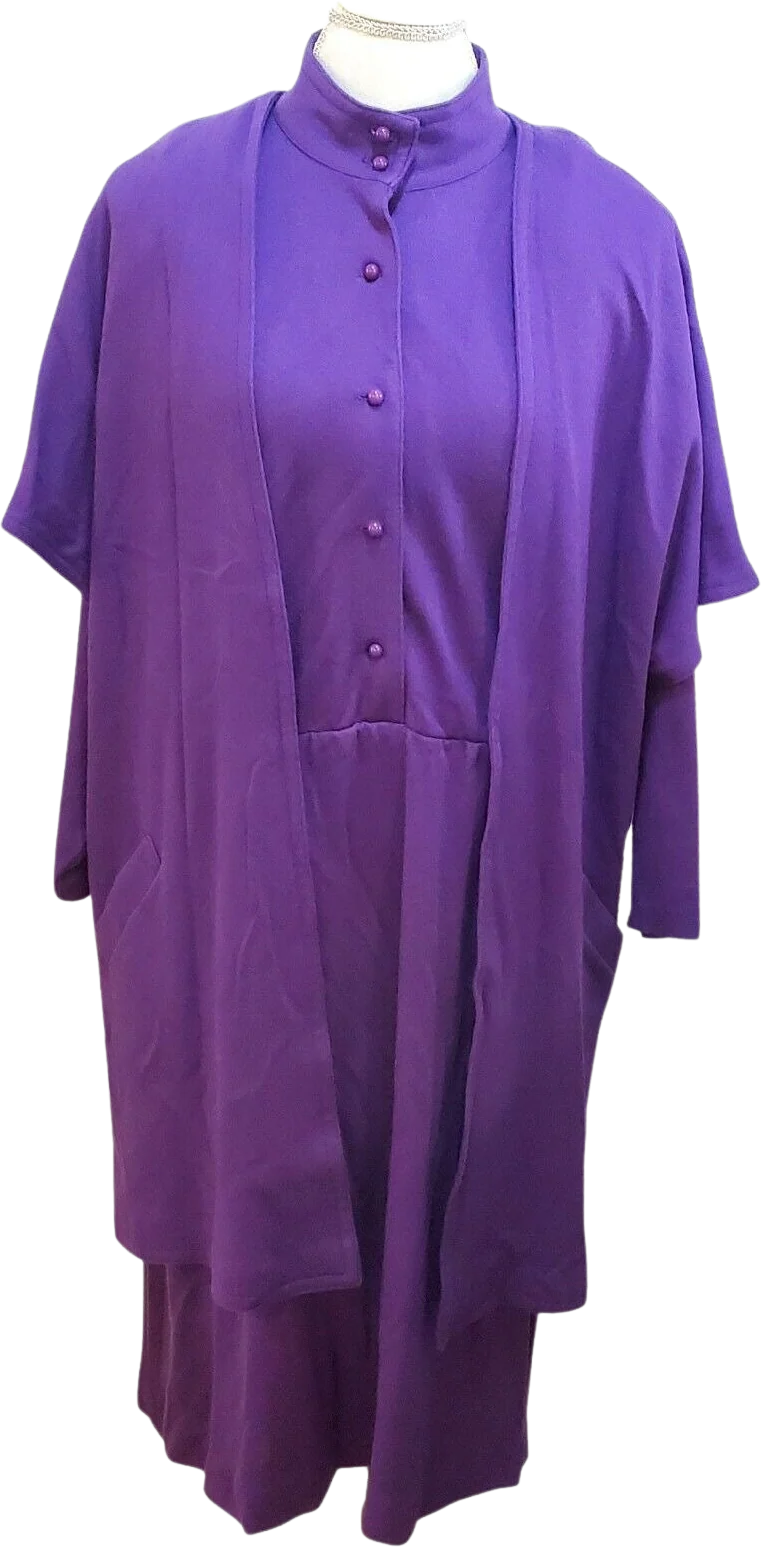 Vintage 70s Modest 2 Pc Dress Longsleeve Mockneck Midi Sz M/l with Shrug