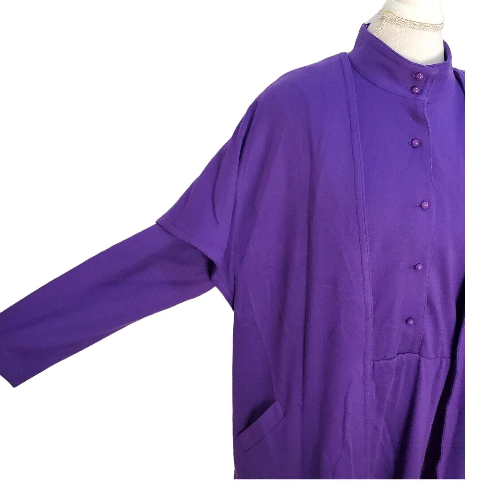 Vintage 70s Modest 2 Pc Dress Longsleeve Mockneck Midi Sz M/l with Shrug - Image 4