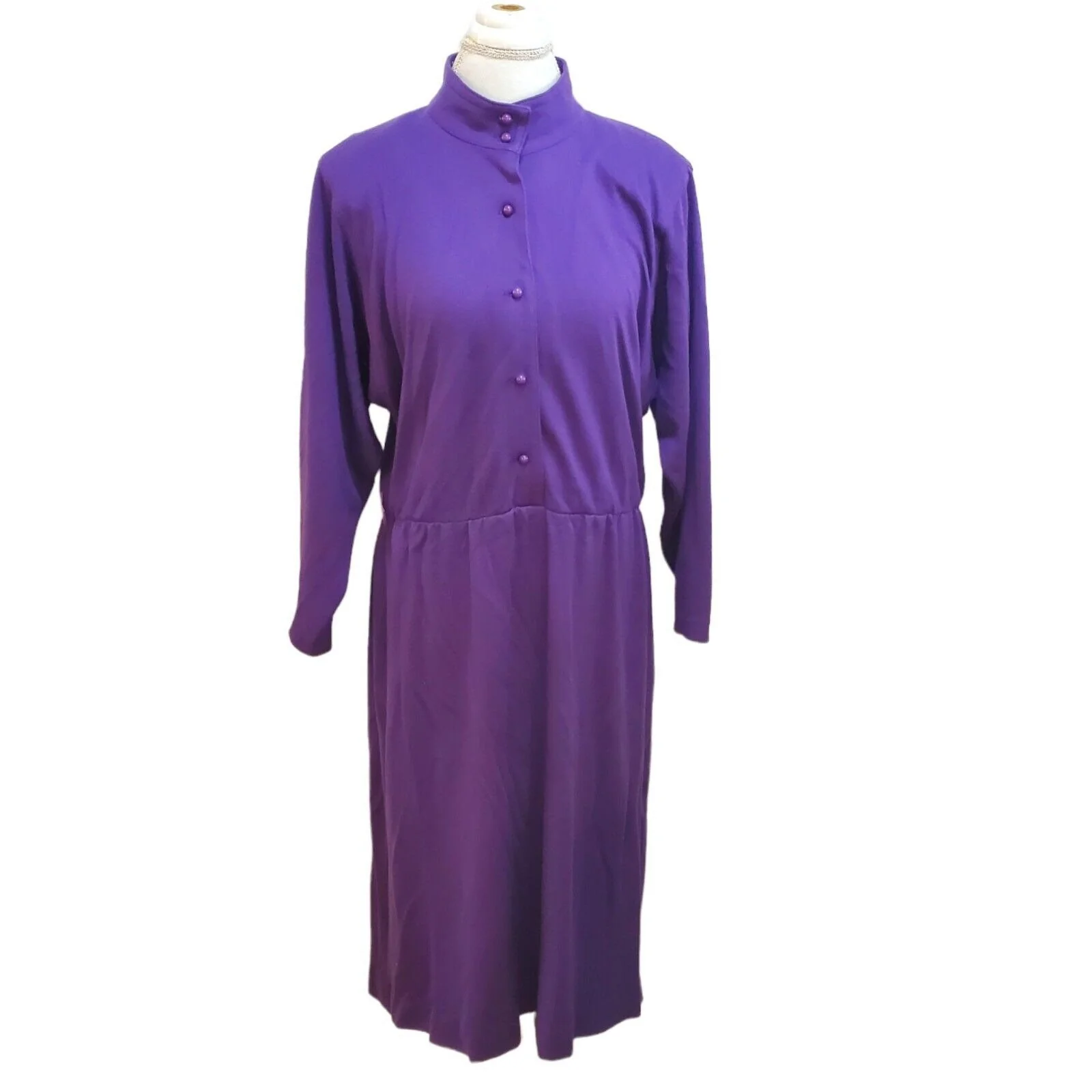 Vintage 70s Modest 2 Pc Dress Longsleeve Mockneck Midi Sz M/l with Shrug - Image 7