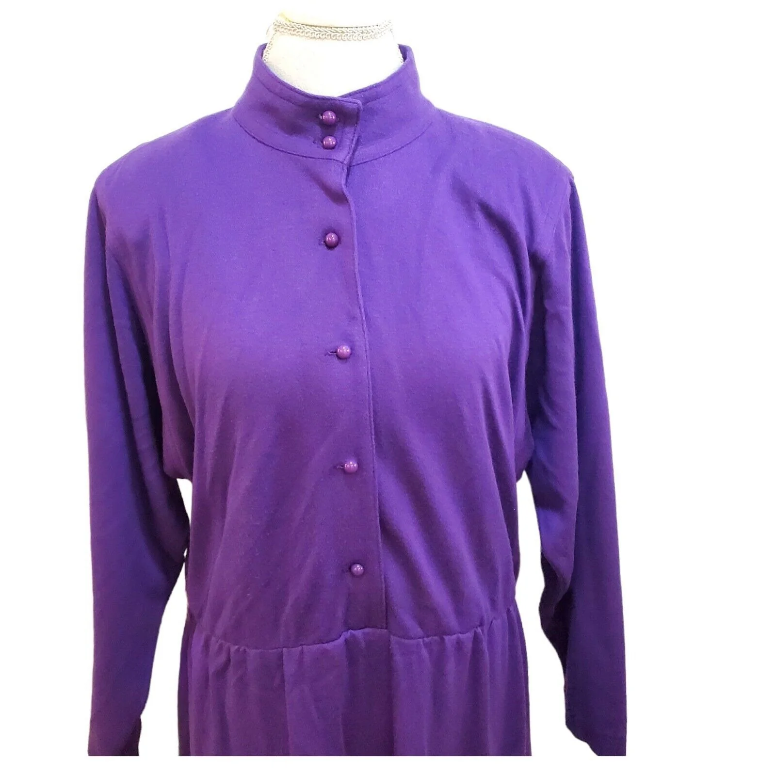 Vintage 70s Modest 2 Pc Dress Longsleeve Mockneck Midi Sz M/l with Shrug - Image 8