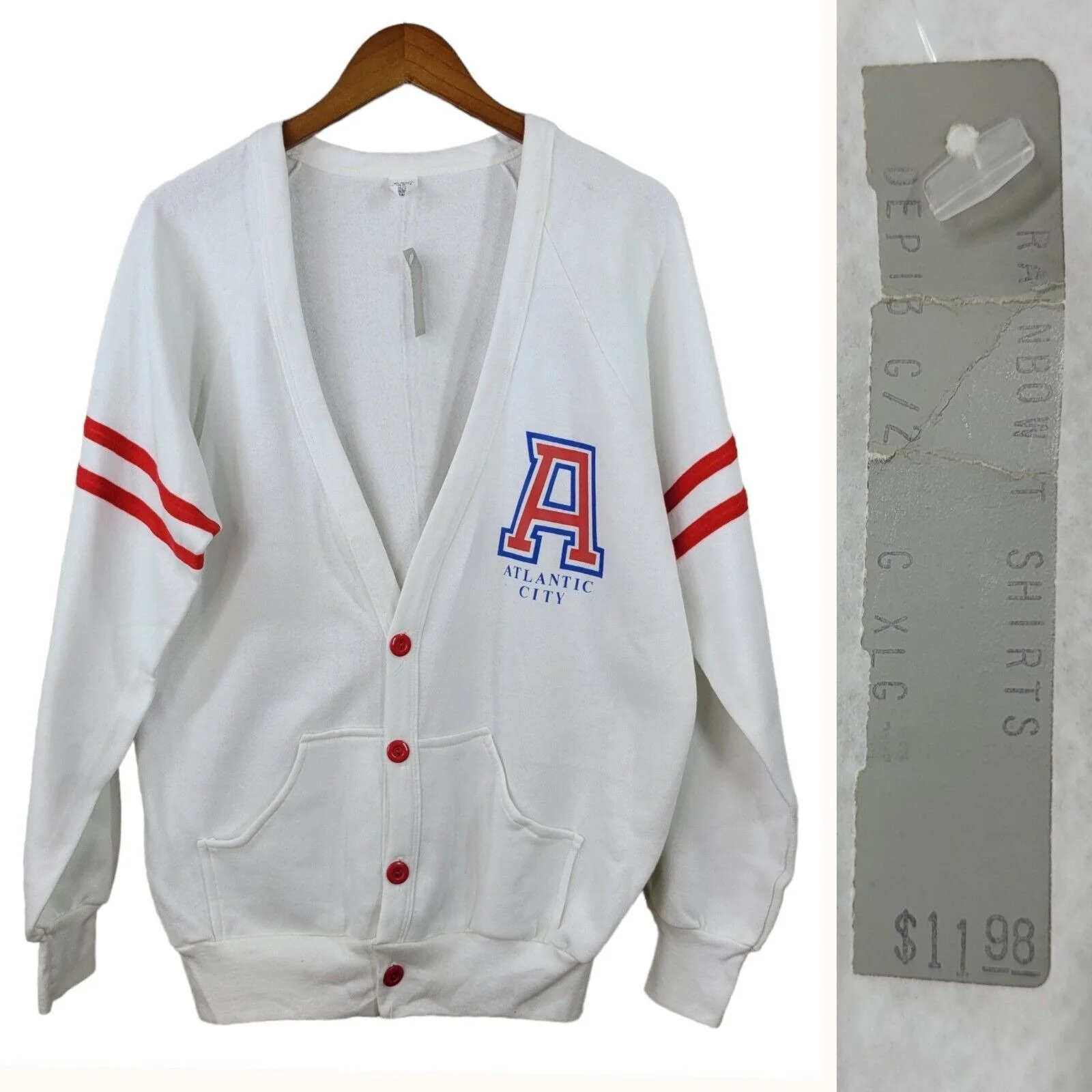 Vintage 70s New Varsity Cardigan Sweater Size Large Xl Atlantic City Letterman - Image 3