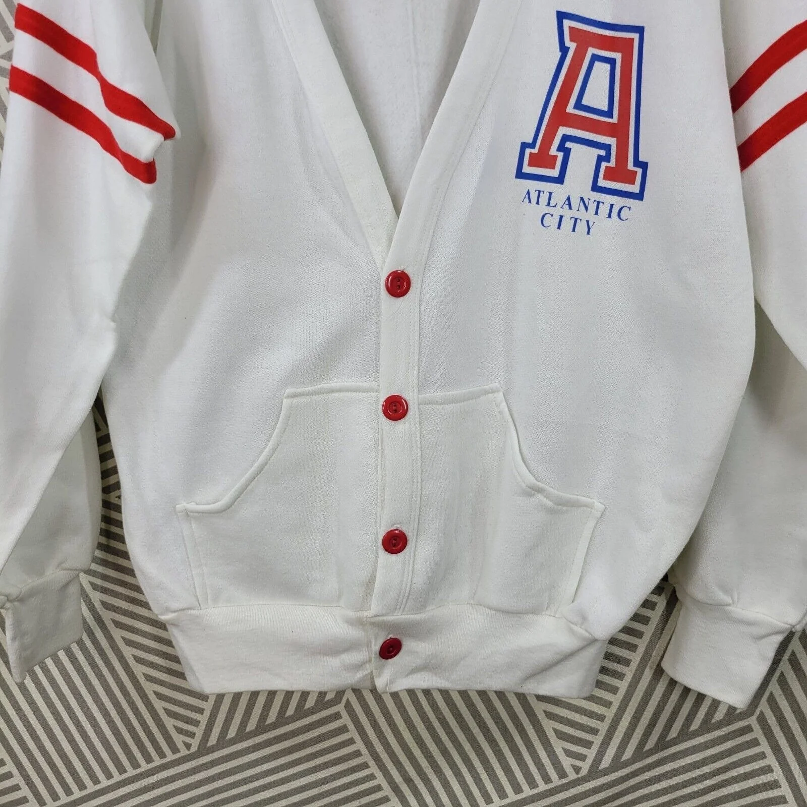 Vintage 70s New Varsity Cardigan Sweater Size Large Xl Atlantic City Letterman - Image 4