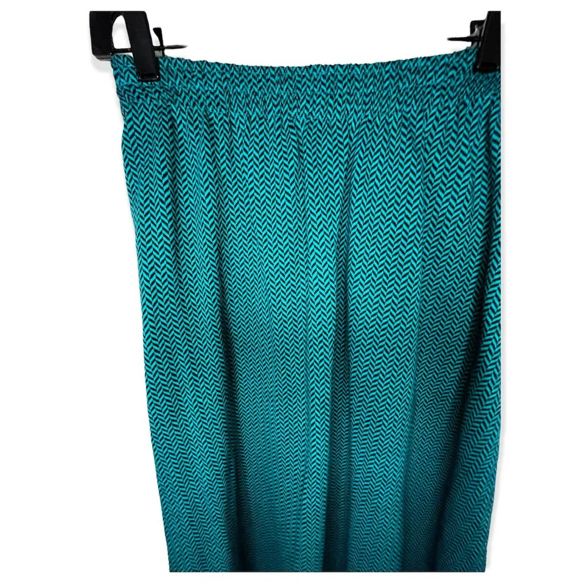 Vintage 70s Nwt Teal Black Zig Zag Skirt Stretch Mod New Med by Tried & True - Image 2