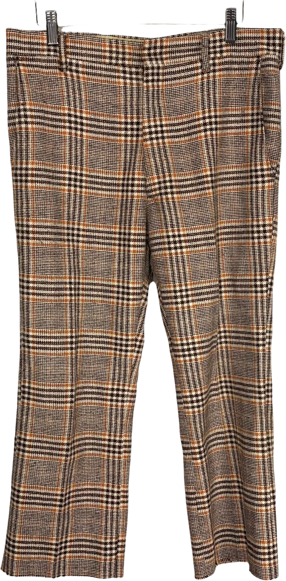 Vintage 70s Orange Brown Plaid Cropped Leg Pants