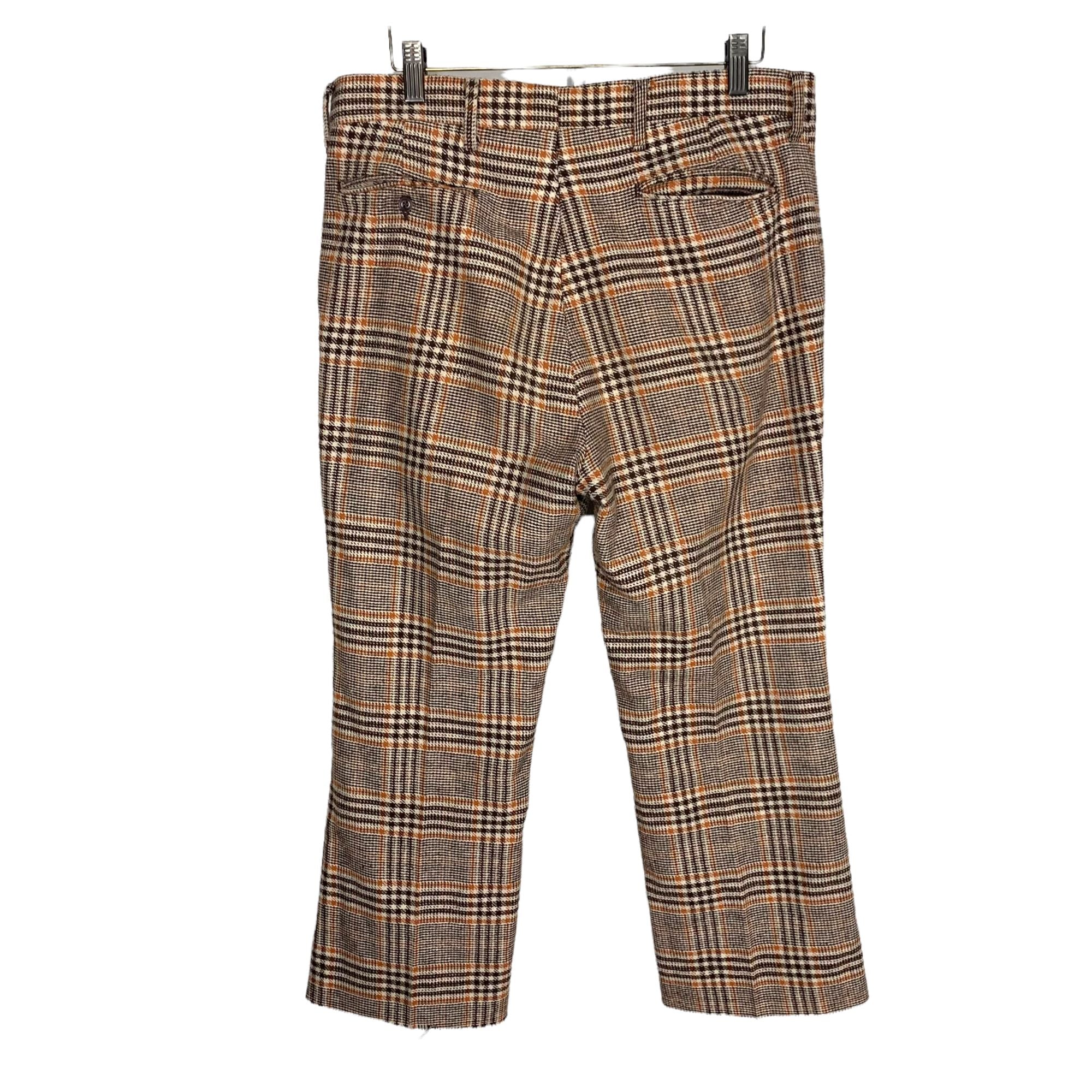 Vintage 70s Orange Brown Plaid Cropped Leg Pants - Image 2