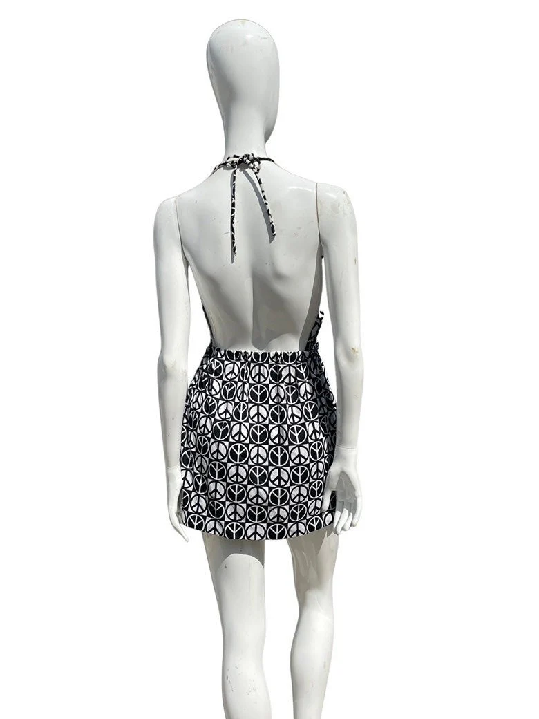Vintage 70s Original Bathing Suit Mini Dress Novelty Print Peace Symbol Pool Dress by Two Twins Miami Halter Tennis Dress - Image 2