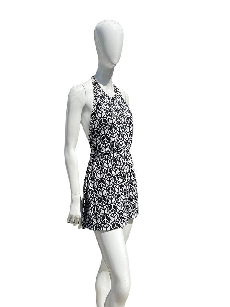 Vintage 70s Original Bathing Suit Mini Dress Novelty Print Peace Symbol Pool Dress by Two Twins Miami Halter Tennis Dress - Image 3