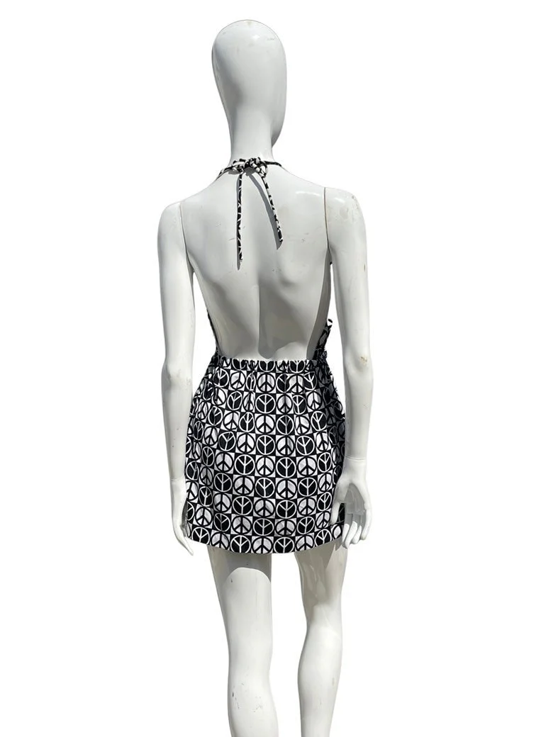 Vintage 70s Original Bathing Suit Mini Dress Novelty Print Peace Symbol Pool Dress by Two Twins Miami Halter Tennis Dress - Image 6