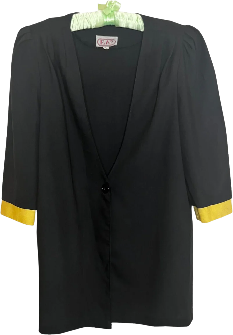 Vintage 70s Oversized Black Yellow Casual Blazer Size 14 Med Large by RA's