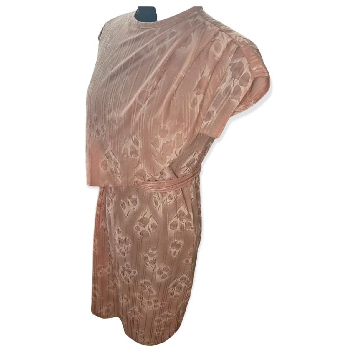 Vintage 70s Pastel Pink Floral Faux Wrap Belted Cocktail Sheath Dress Med/large - Image 3