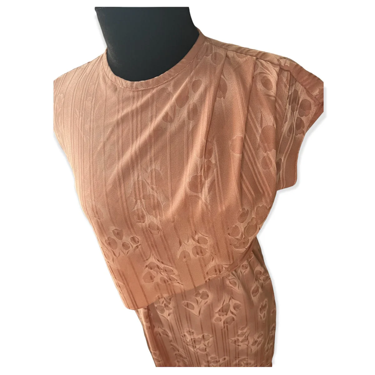 Vintage 70s Pastel Pink Floral Faux Wrap Belted Cocktail Sheath Dress Med/large - Image 4
